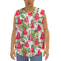 White Tropical Watermelon Pattern Print Sleeveless Baseball Jersey