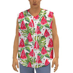 White Tropical Watermelon Pattern Print Sleeveless Baseball Jersey