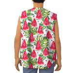 White Tropical Watermelon Pattern Print Sleeveless Baseball Jersey