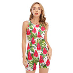White Tropical Watermelon Pattern Print Sleeveless One Piece Swimsuit