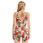 White Tropical Watermelon Pattern Print Sleeveless One Piece Swimsuit