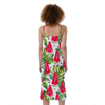 White Tropical Watermelon Pattern Print Slim Fit Midi Cami Dress