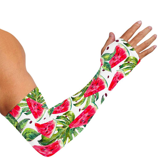 White Tropical Watermelon Pattern Print Sun Protection Arm Sleeves