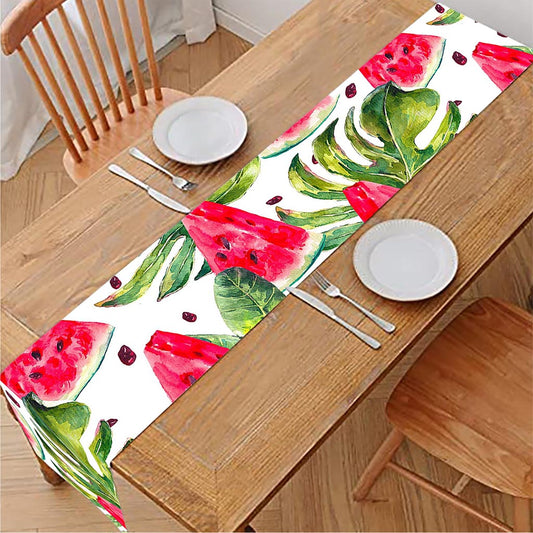 White Tropical Watermelon Pattern Print Table Runner