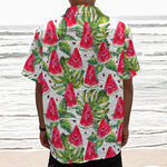 White Tropical Watermelon Pattern Print Textured Short Sleeve Shirt