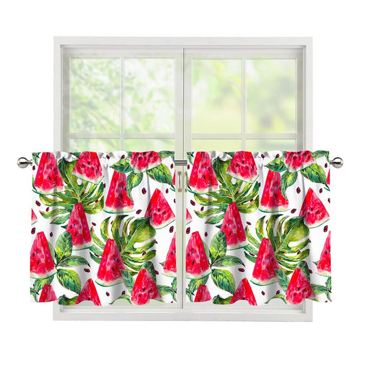 White Tropical Watermelon Pattern Print Tier Curtains