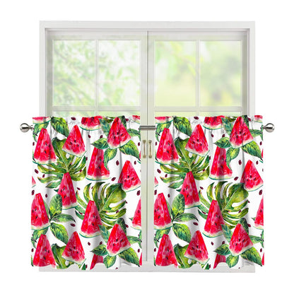 White Tropical Watermelon Pattern Print Tier Curtains