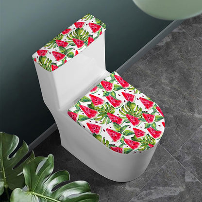 White Tropical Watermelon Pattern Print Toilet Lid And Tank Cover Set