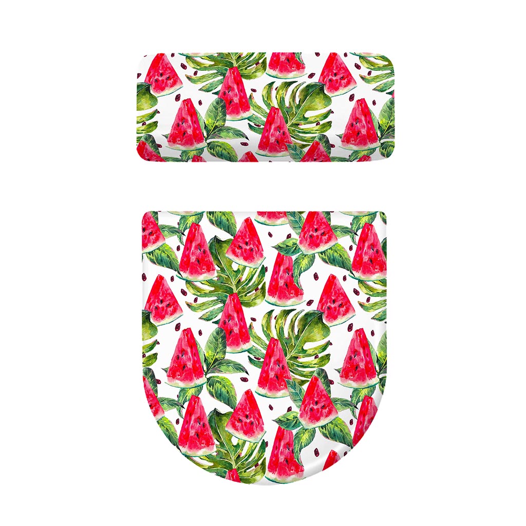 White Tropical Watermelon Pattern Print Toilet Lid And Tank Cover Set