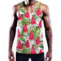 White Tropical Watermelon Pattern Print Men's Workout Tank Top