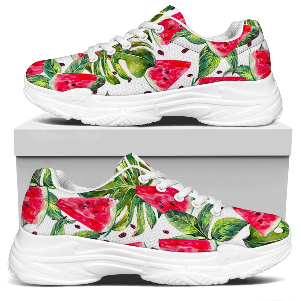 White Tropical Watermelon Pattern Print White Chunky Shoes