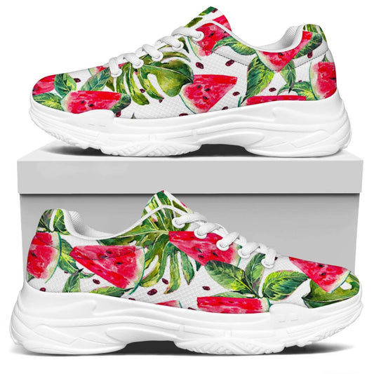 White Tropical Watermelon Pattern Print White Chunky Shoes