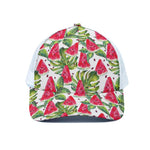 White Tropical Watermelon Pattern Print White Mesh Trucker Cap