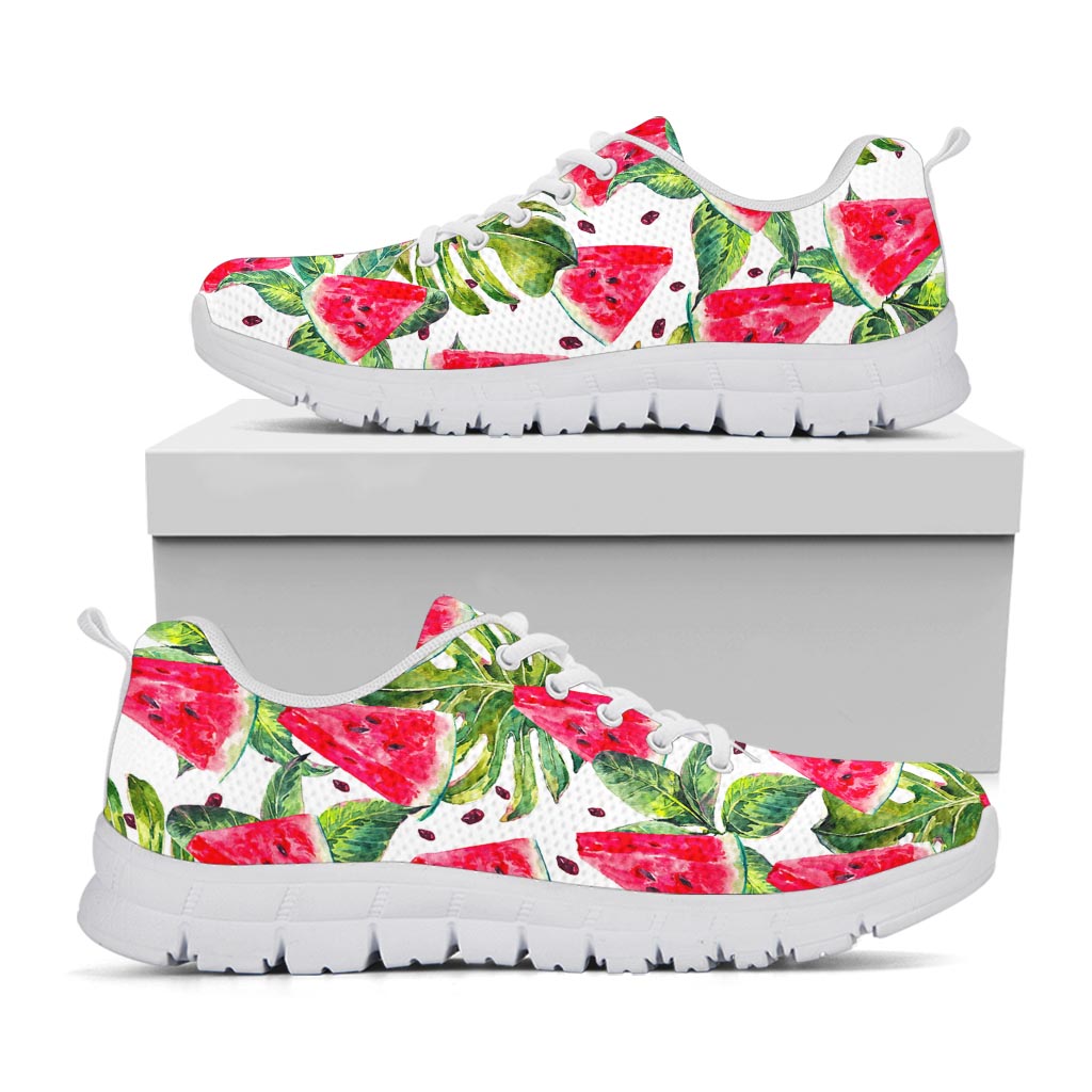 White Tropical Watermelon Pattern Print White Running Shoes