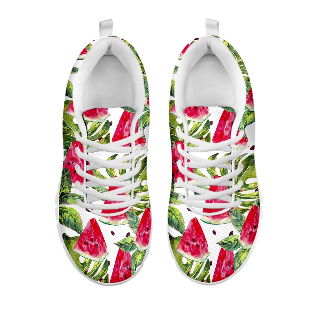 White Tropical Watermelon Pattern Print White Running Shoes