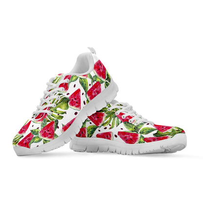 White Tropical Watermelon Pattern Print White Running Shoes