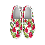 White Tropical Watermelon Pattern Print White Slip On Sneakers