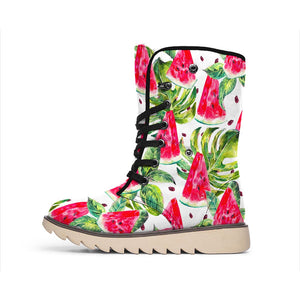 White Tropical Watermelon Pattern Print Winter Boots