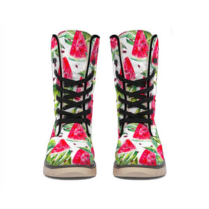 White Tropical Watermelon Pattern Print Winter Boots