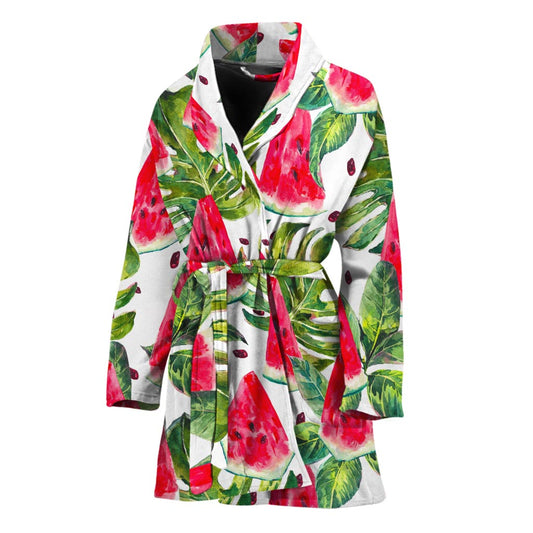 White Tropical Watermelon Pattern Print Women's Bathrobe