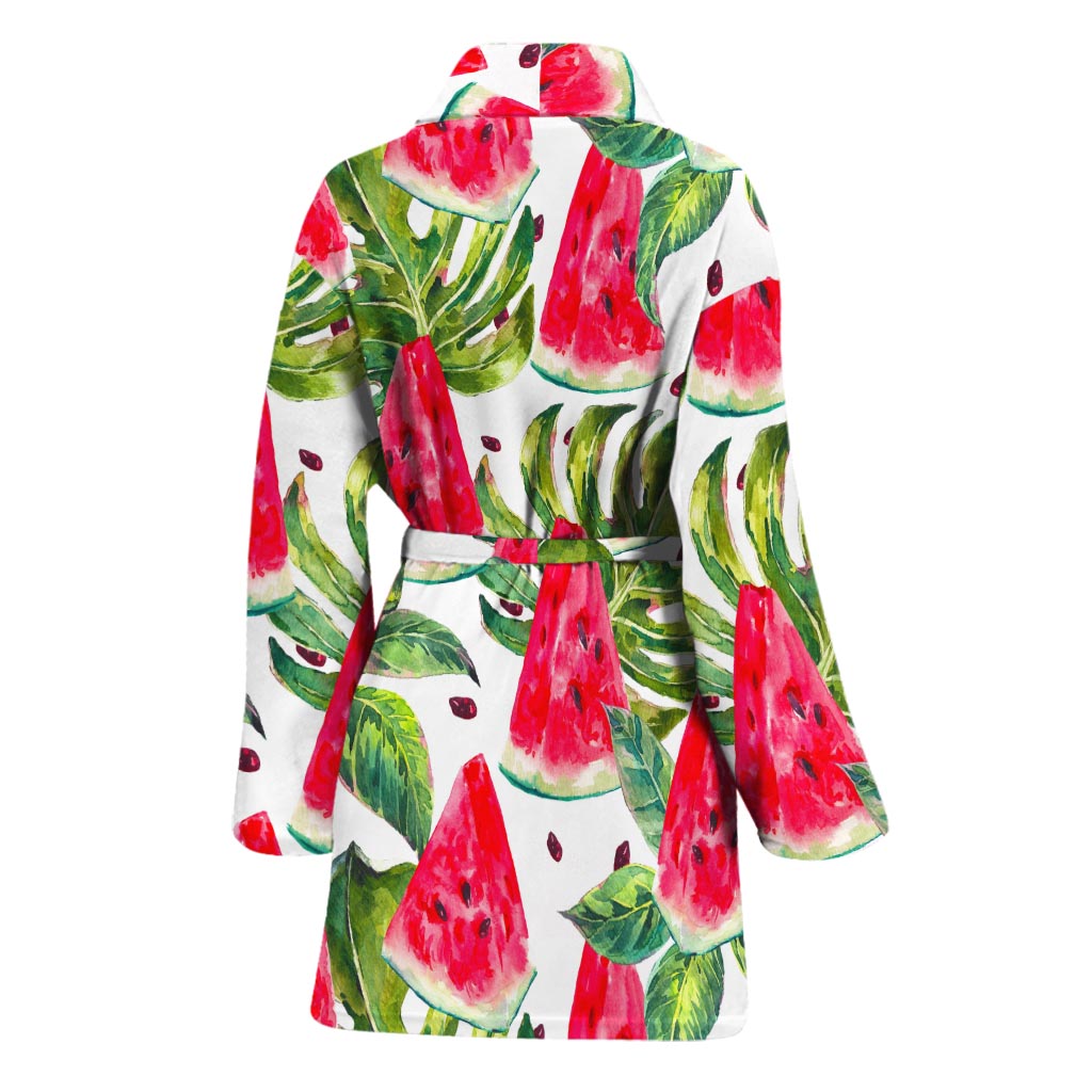 White Tropical Watermelon Pattern Print Women's Bathrobe