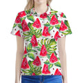 White Tropical Watermelon Pattern Print Women's Polo Shirt