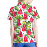 White Tropical Watermelon Pattern Print Women's Polo Shirt