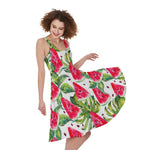 White Tropical Watermelon Pattern Print Women's Sleeveless Dress