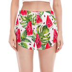 White Tropical Watermelon Pattern Print Women's Split Running Shorts