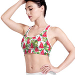 White Tropical Watermelon Pattern Print Women's Sports Bra