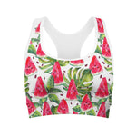 White Tropical Watermelon Pattern Print Women's Sports Bra
