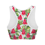 White Tropical Watermelon Pattern Print Women's Sports Bra
