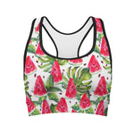 White Tropical Watermelon Pattern Print Women's Sports Bra