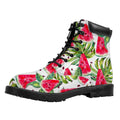 White Tropical Watermelon Pattern Print Padded Collar Lace Up Boots