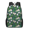 White Tulip Pattern Print 17 Inch Backpack