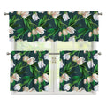 White Tulip Pattern Print 3 Piece Kitchen Curtains