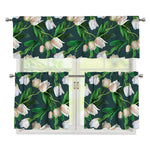 White Tulip Pattern Print 3 Piece Kitchen Curtains