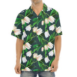 White Tulip Pattern Print Aloha Shirt