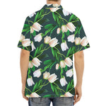 White Tulip Pattern Print Aloha Shirt