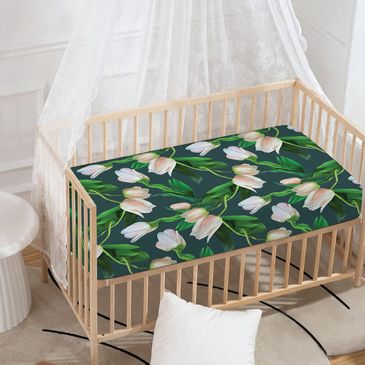 White Tulip Pattern Print Baby Crib Sheet