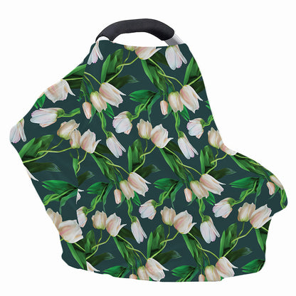 White Tulip Pattern Print Baby Seat Cover