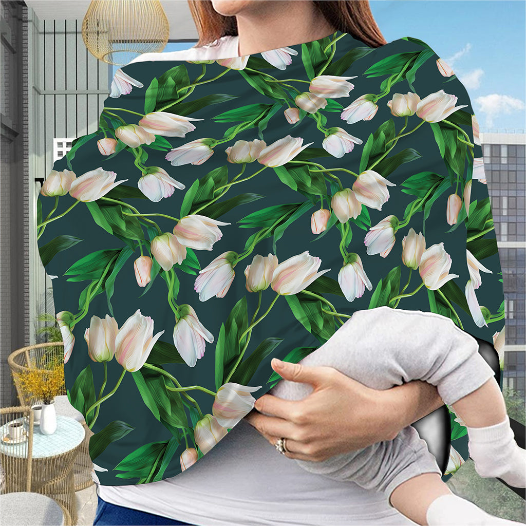 White Tulip Pattern Print Baby Seat Cover