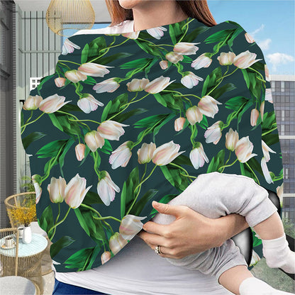 White Tulip Pattern Print Baby Seat Cover