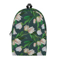 White Tulip Pattern Print School Backpack