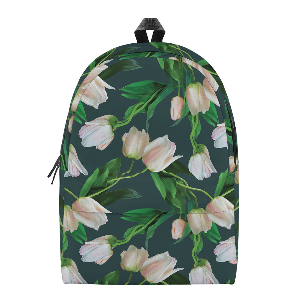 White Tulip Pattern Print Backpack