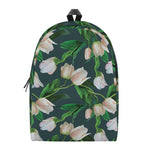 White Tulip Pattern Print Backpack