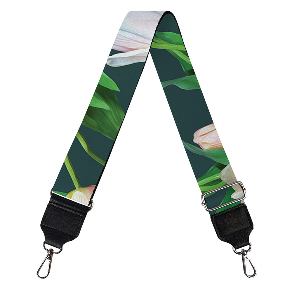 White Tulip Pattern Print Bag Strap