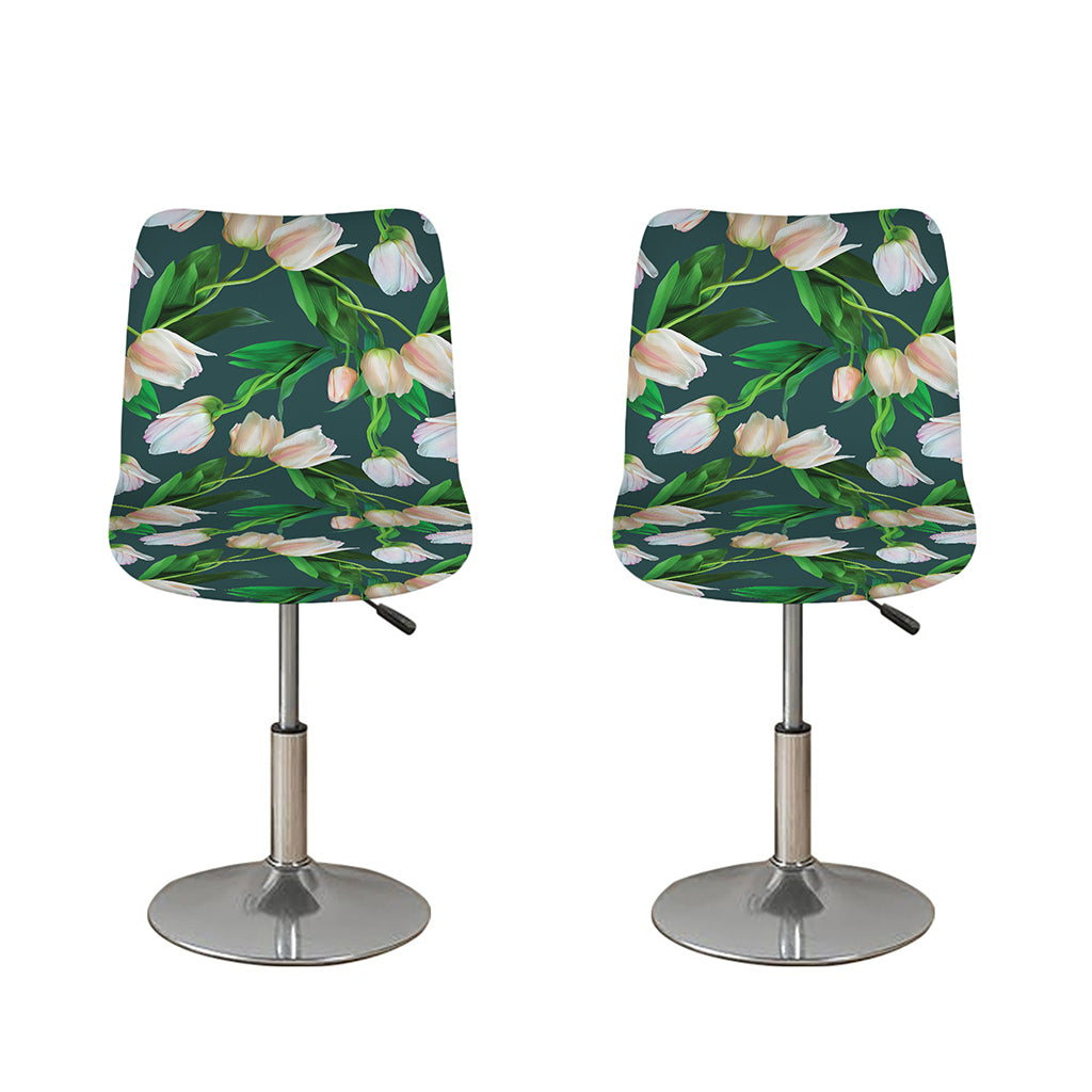 White Tulip Pattern Print Bar Stool Covers
