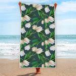 White Tulip Pattern Print Beach Towel