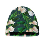 White Tulip Pattern Print Beanie